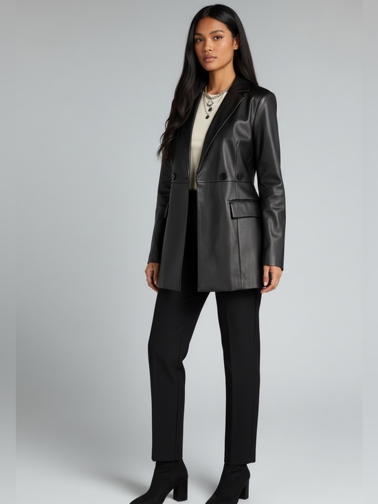 Windsor Jackets & Blazers - Black Faux Leather Blazer Jacket - Women's
